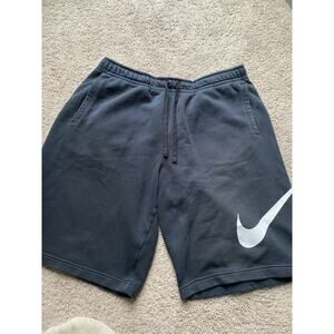 NIKE Men's LOGO SWOOSH BIG & TALL Fleece Shorts BLACK WHITE XLT EUC